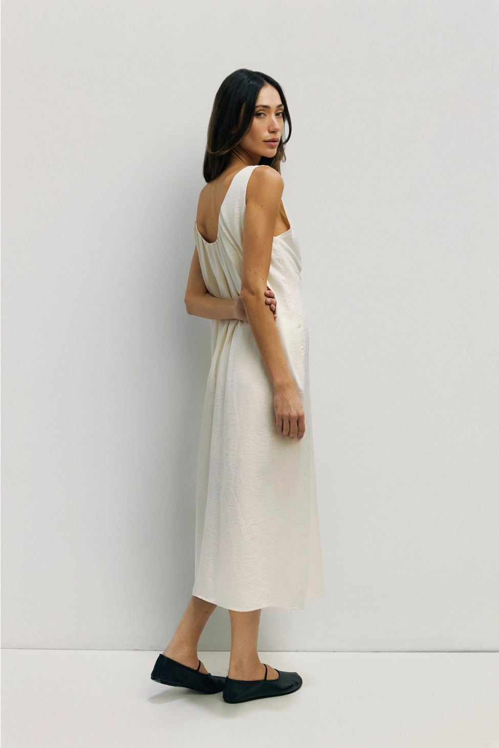 Serenity Satin Babydoll Midi Dress- Cream
