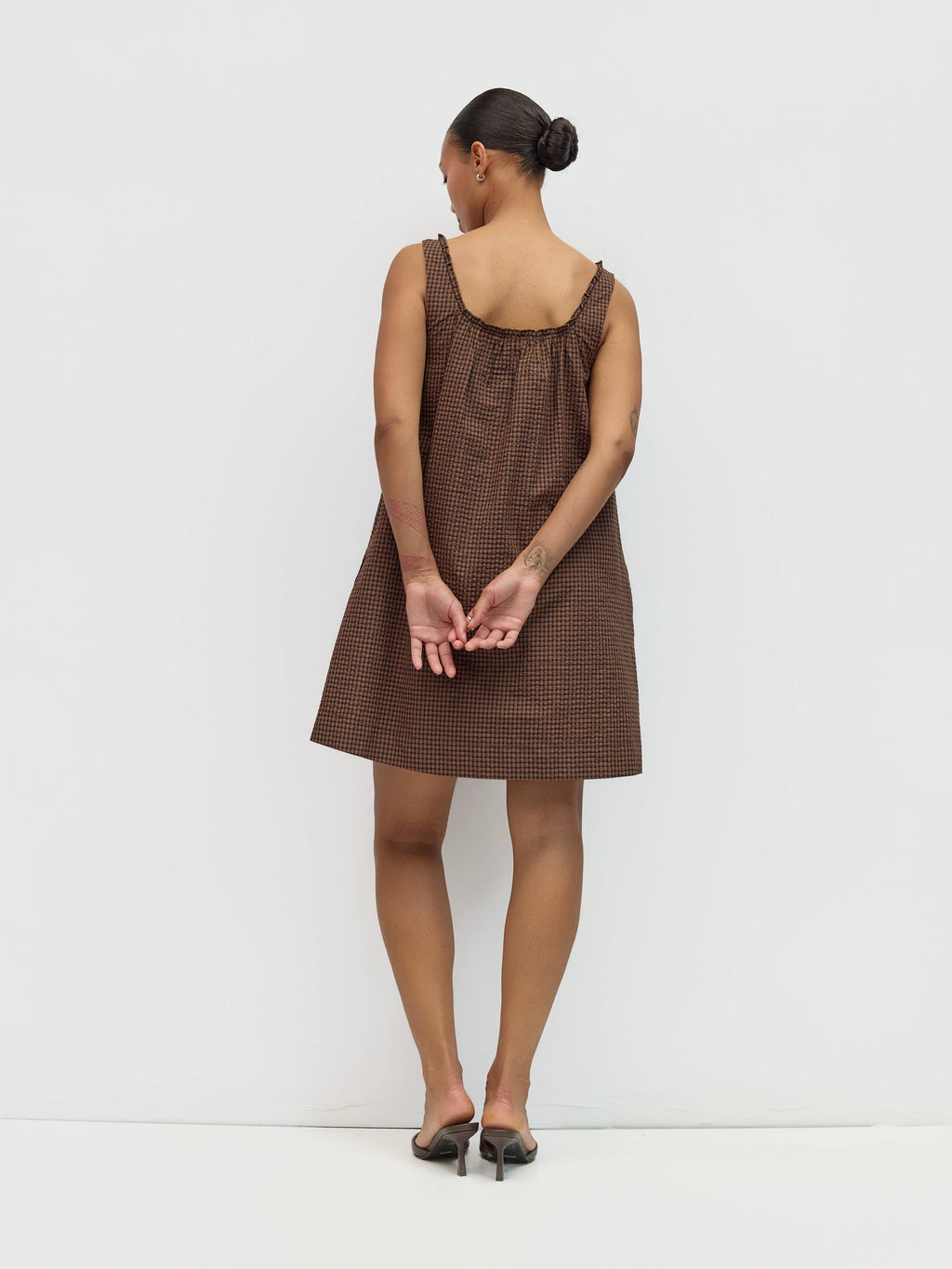 Gabby Plaid Babydoll Mini Dress- Brown/Navy/Red