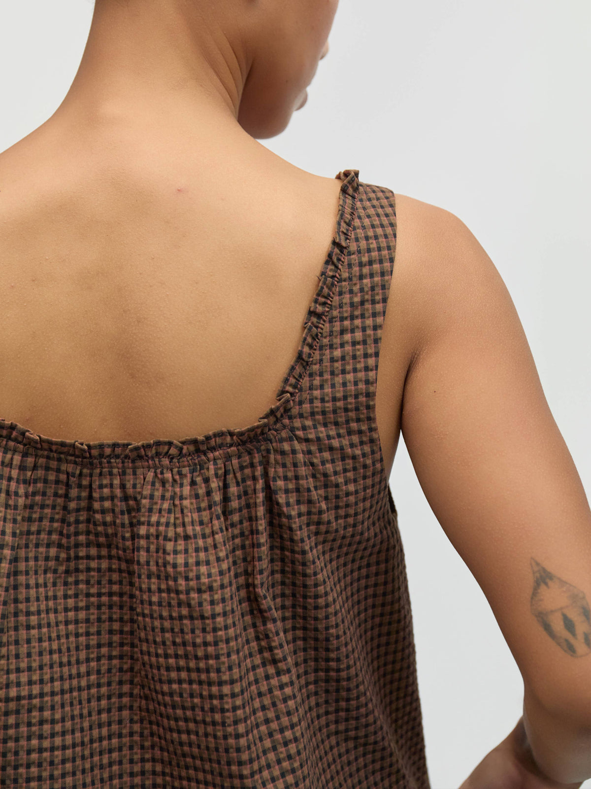Gabby Plaid Babydoll Mini Dress- Brown/Navy/Red
