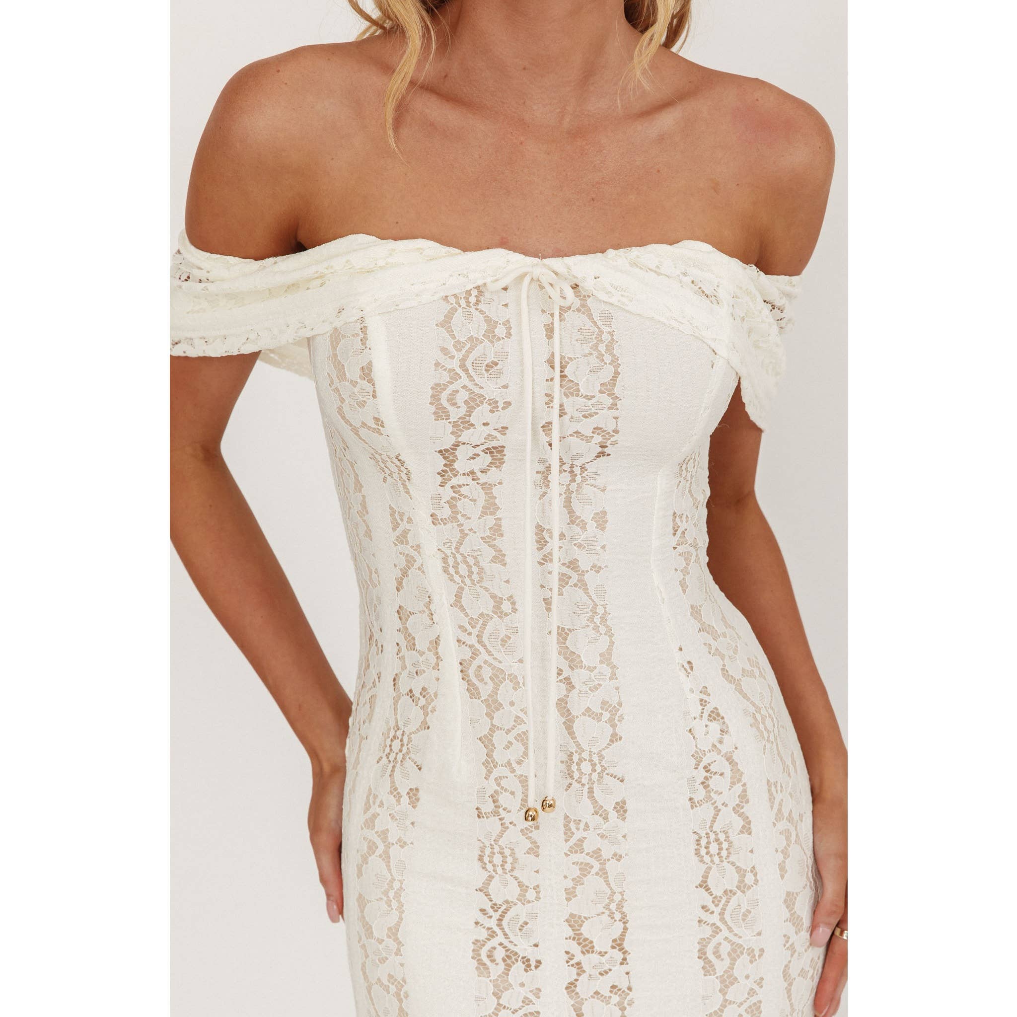 Gabby Off Shoulder Lace Maxi Dress- Cream