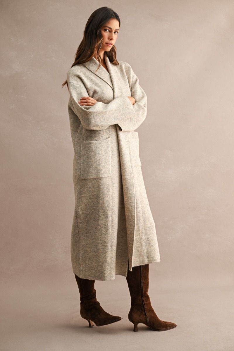 Fleur Longline Sweater Coat- Light Mocha