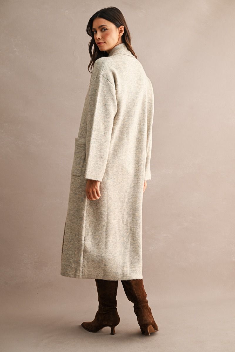 Fleur Longline Sweater Coat- Light Mocha
