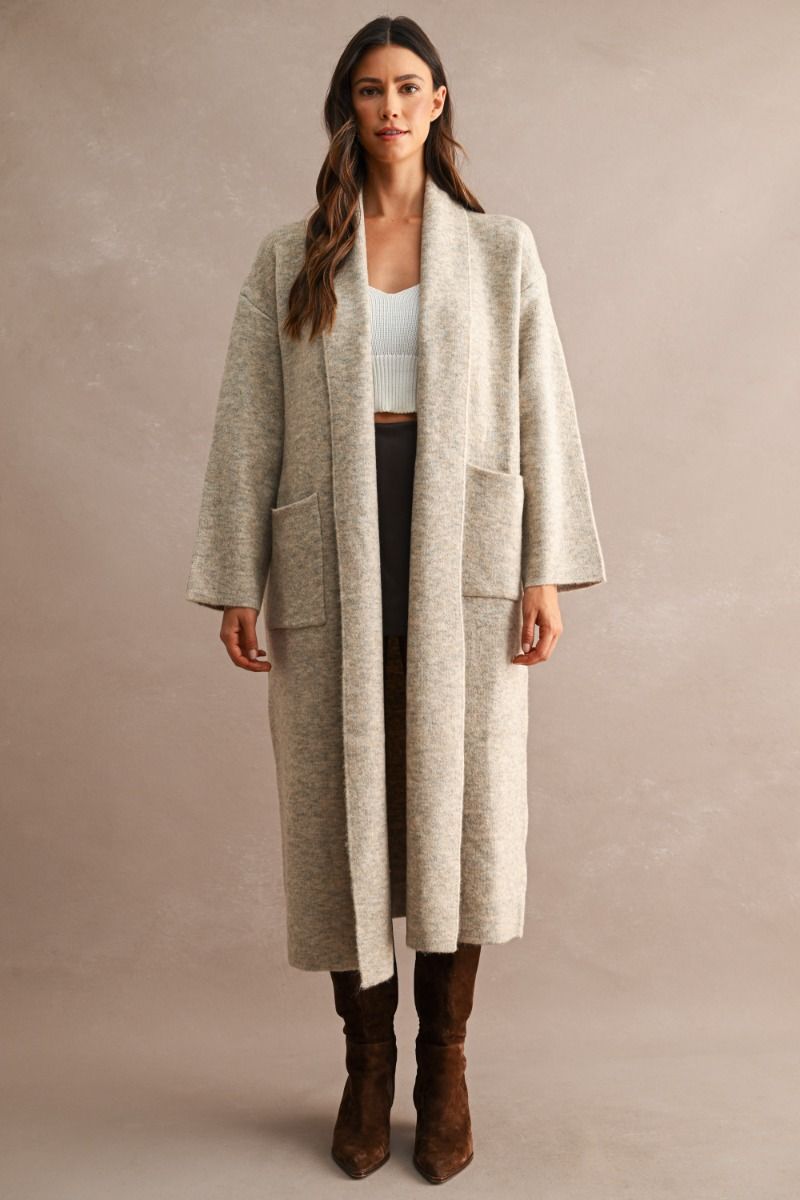Fleur Longline Sweater Coat- Light Mocha