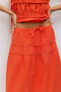 Vanessa Tiered Cotton Skirt with Lace Trim- Orange