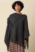 Mabel Fringe Knit Poncho- Charcoal