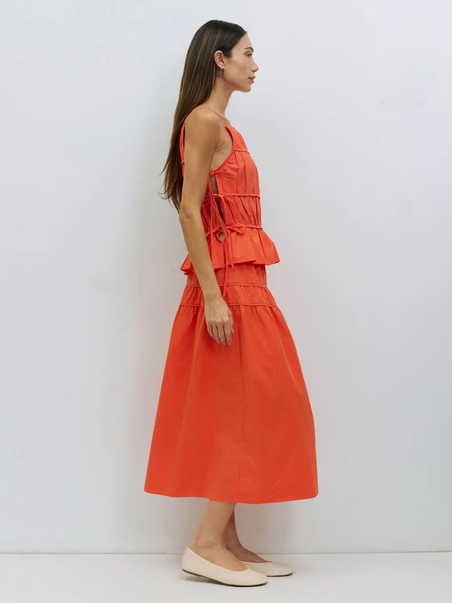 Vanessa Side Tie Poplin Tank- Orange