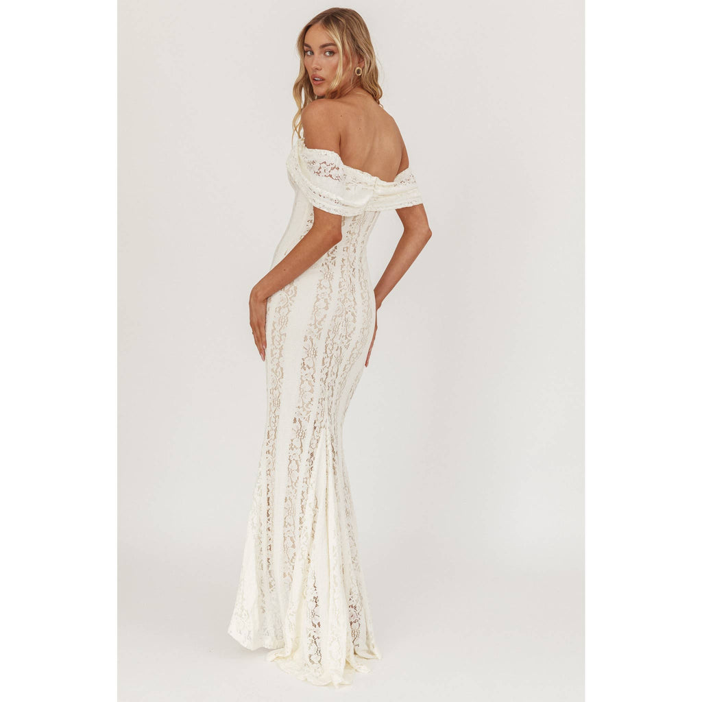 Gabby Off Shoulder Lace Maxi Dress- Cream
