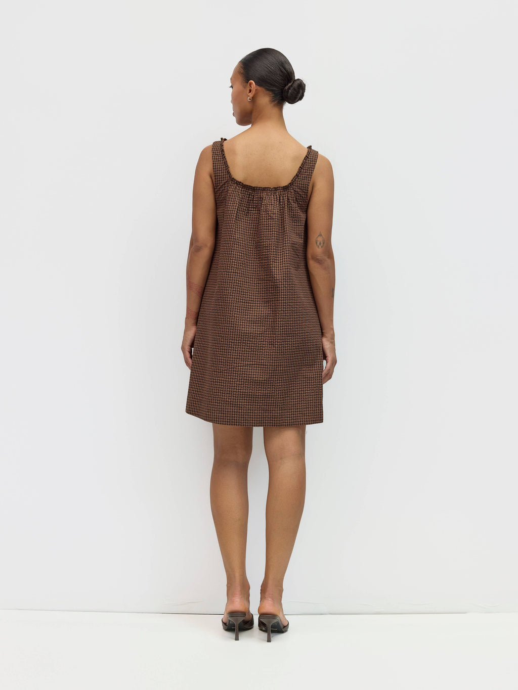 Gabby Plaid Babydoll Mini Dress- Brown/Navy/Red