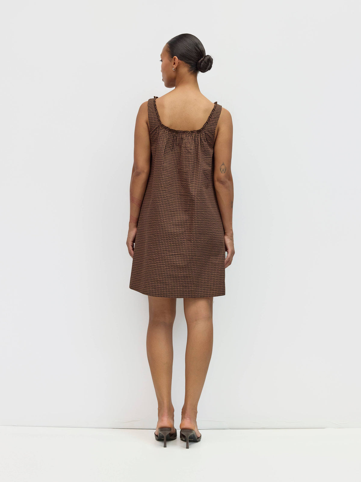 Gabby Plaid Babydoll Mini Dress- Brown/Navy/Red