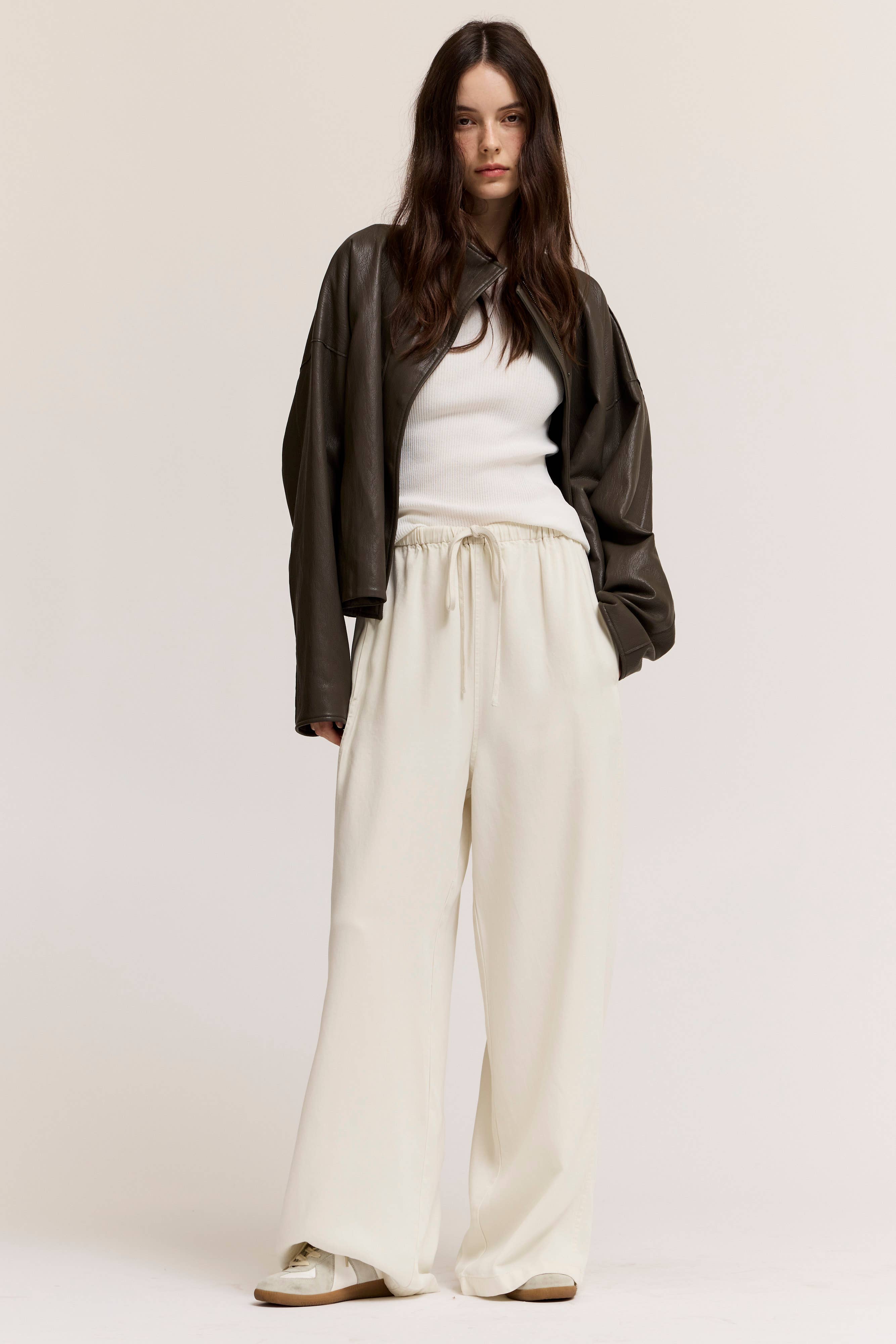 Kora Funnel Neck Vegan Leather Jacket- Ash Olive