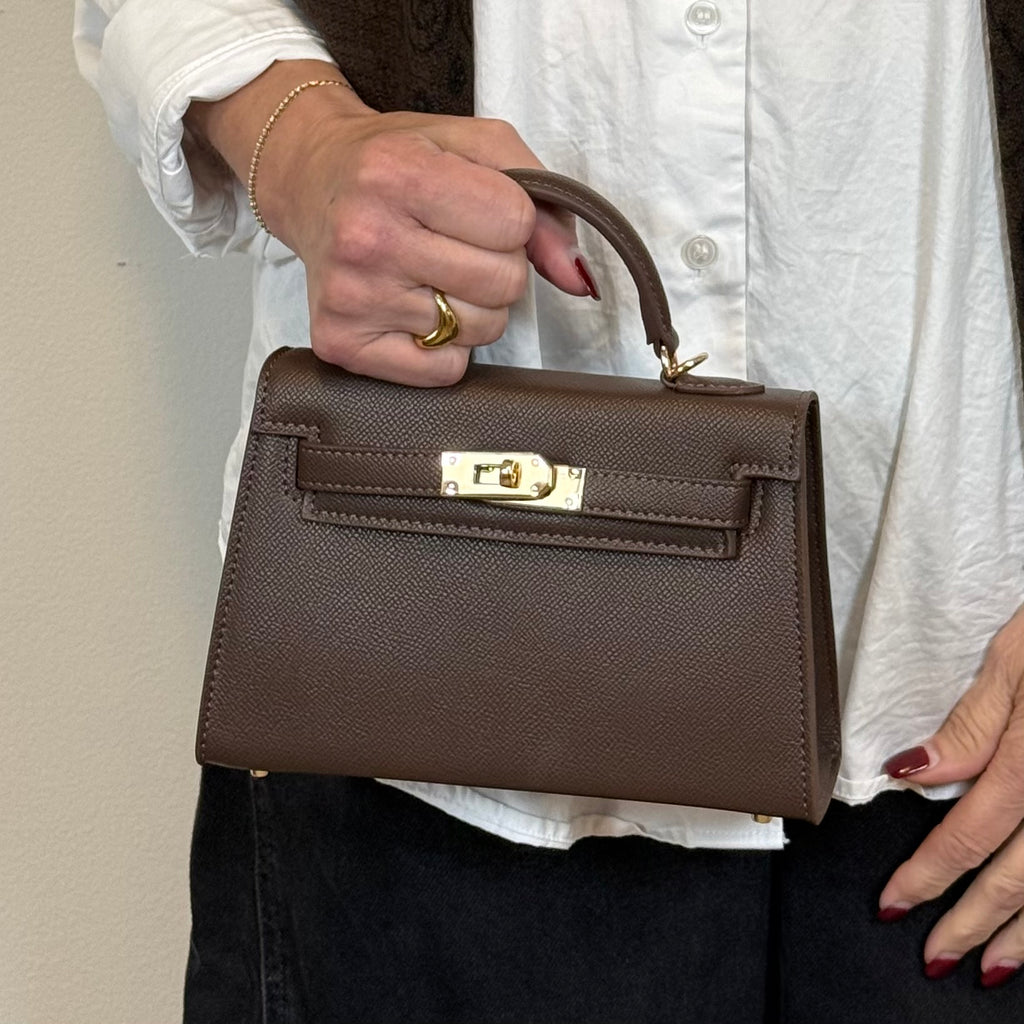 Hariette Handle Bag- Chocolate Saffiano