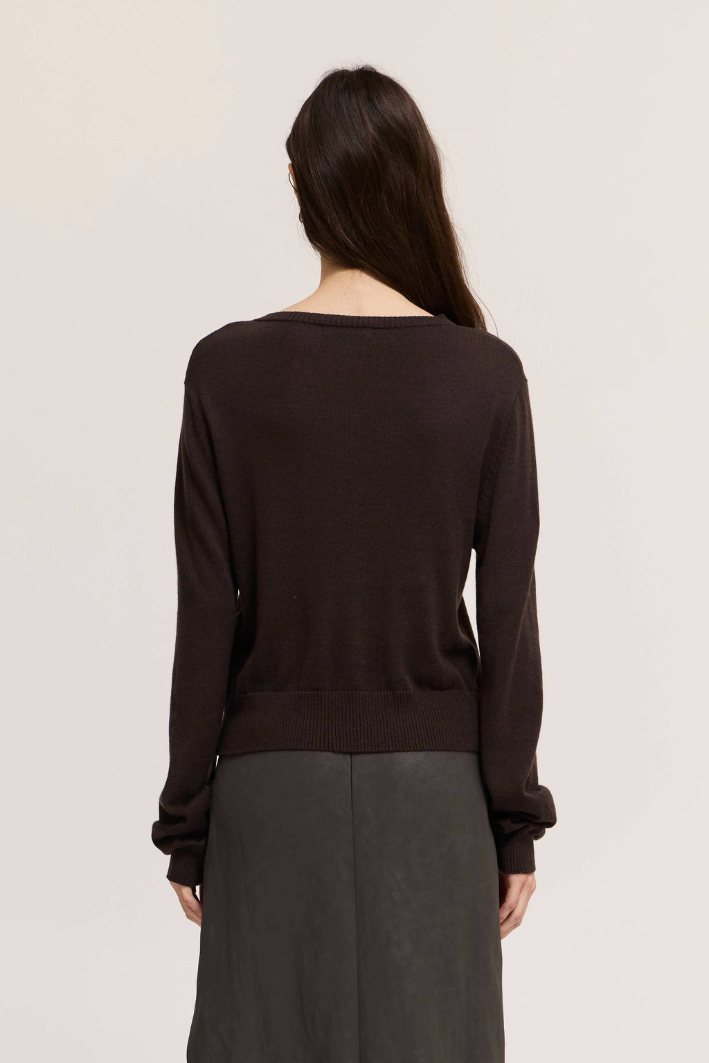 Ella Irregular Button Up Cardigan- Dark Chocolate