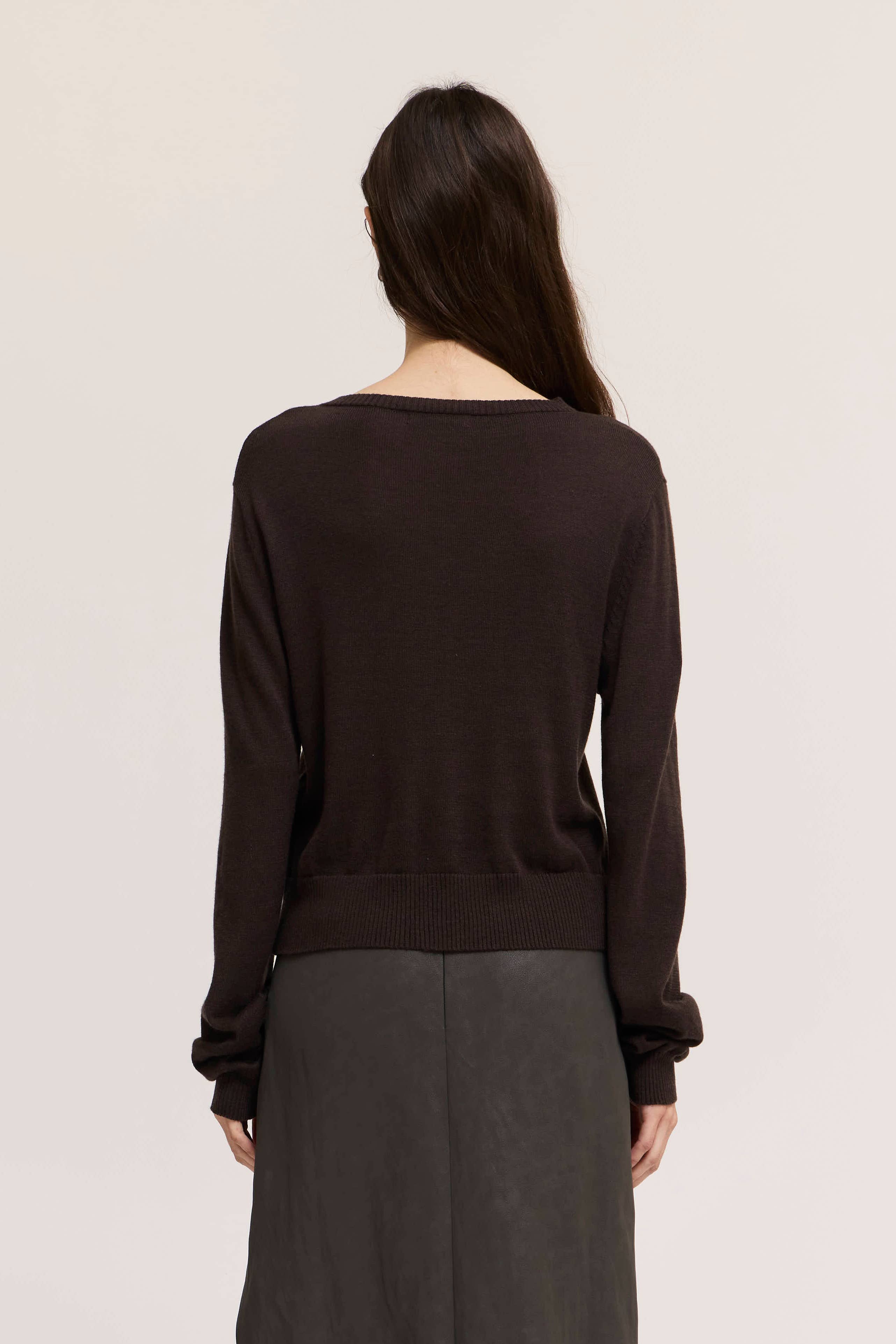 Ella Irregular Button Up Cardigan- Dark Chocolate