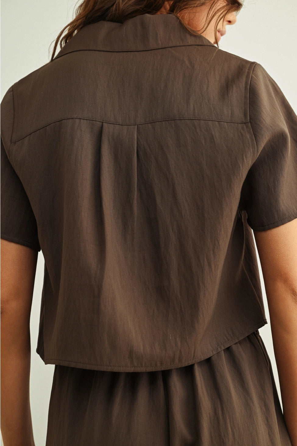 Stormi Soft Rayon Button Blouse- Brown