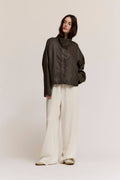 Kora Funnel Neck Vegan Leather Jacket- Ash Olive