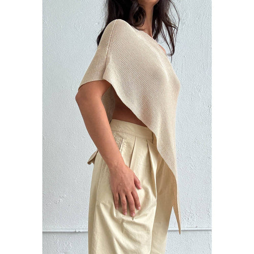 Anna Asymmetric Off Shoulder Poncho Top- Taupe