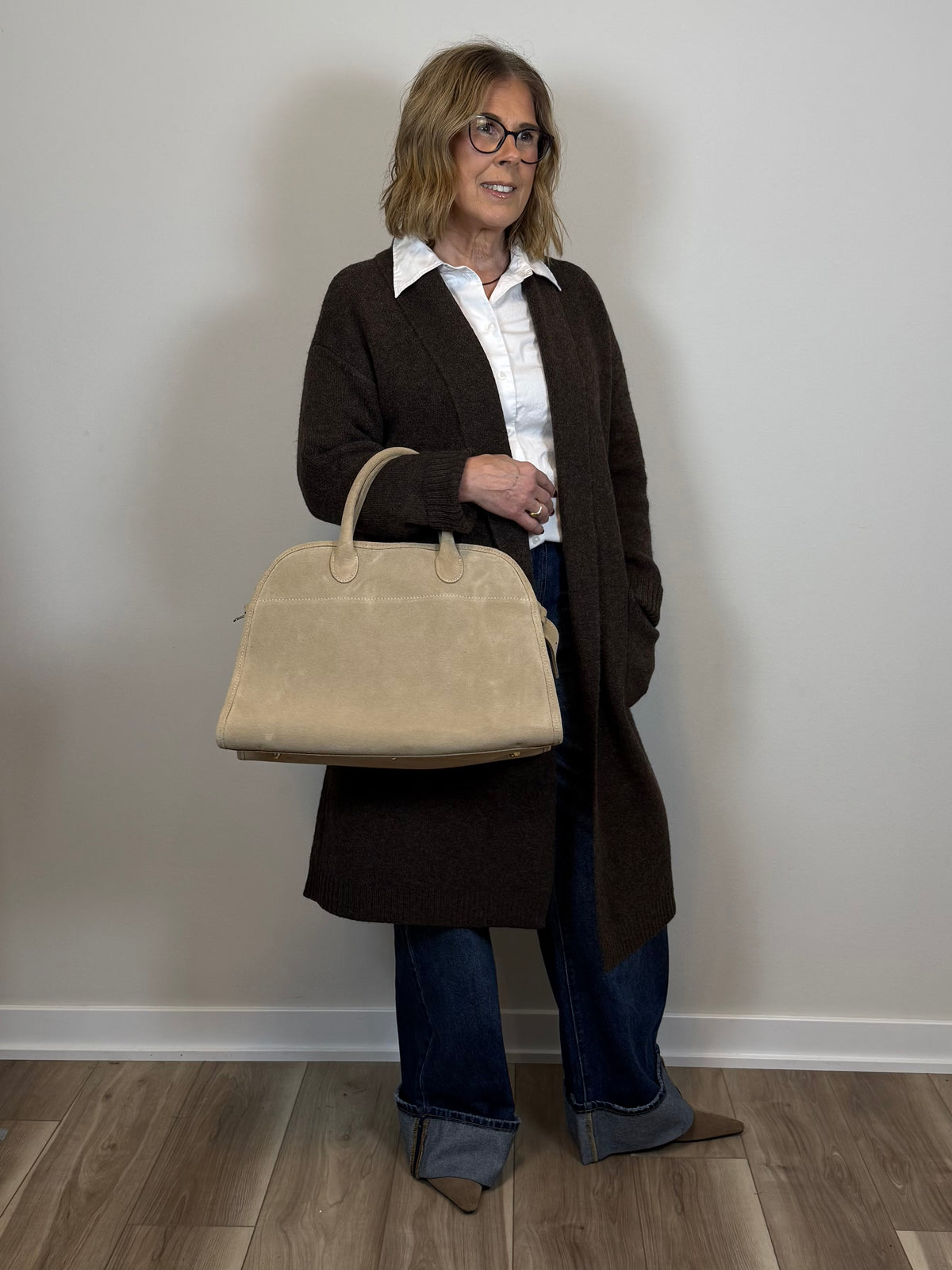 Rylee Open Front Collar Longline Cardigan- Brown