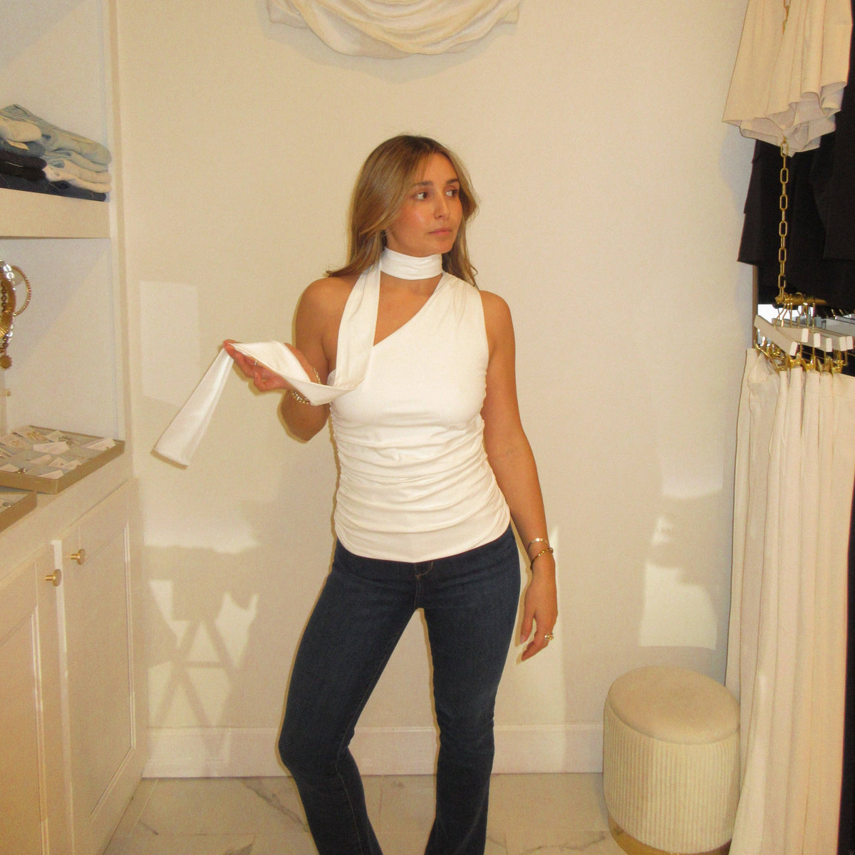 Pia Scarf Top- White