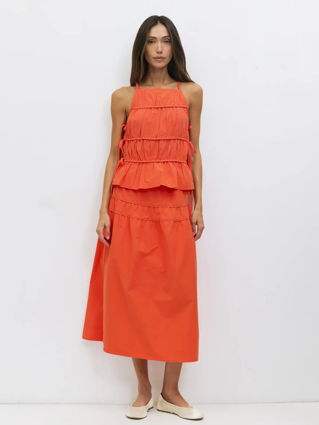 Vanessa Side Tie Poplin Tank- Orange