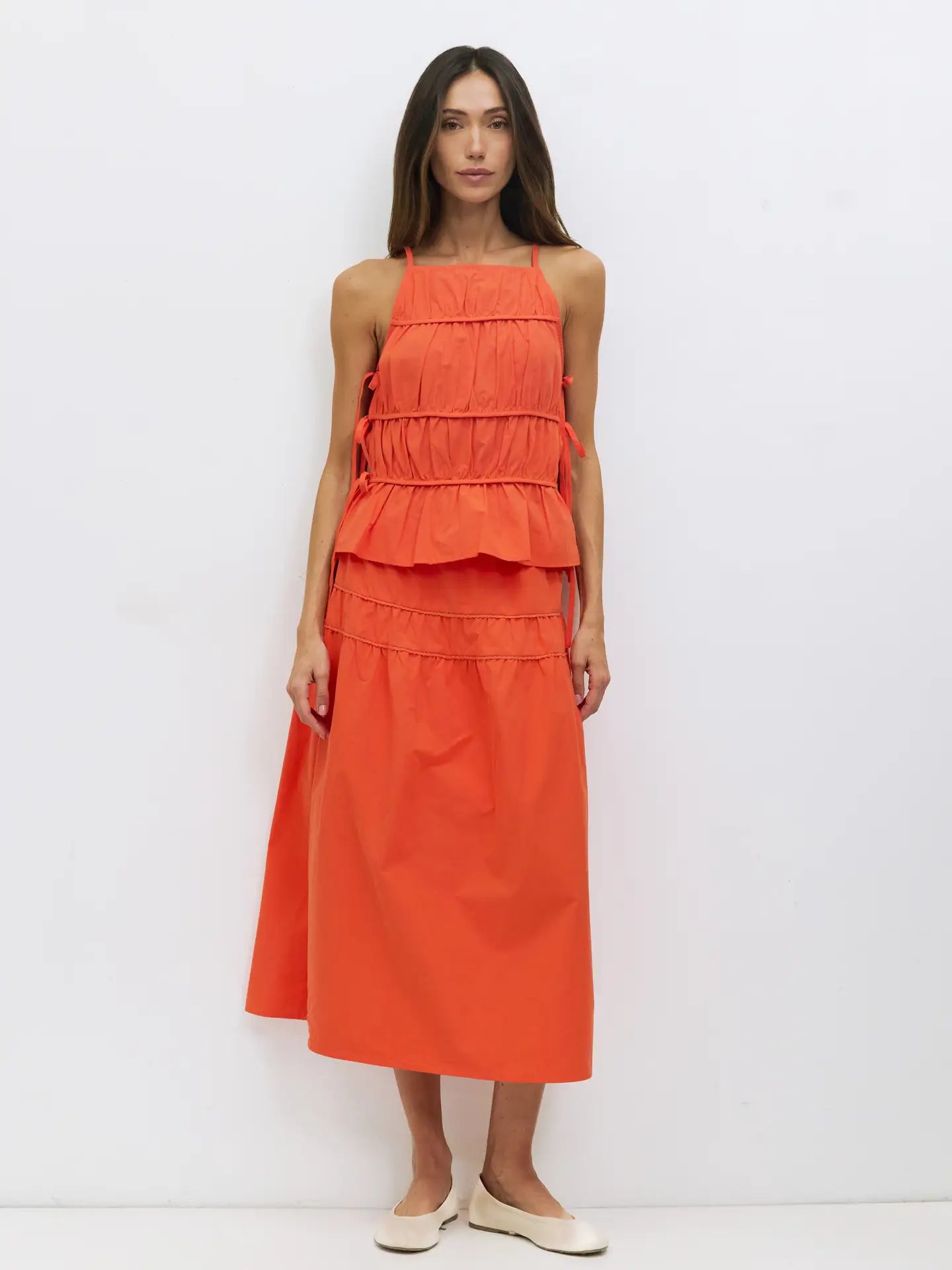Vanessa Side Tie Poplin Tank- Orange