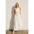 Sloan Linen Asymmetric Drop Waist Ruched Maxi Dress- Ivory
