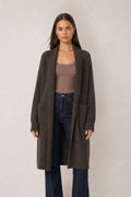Rylee Open Front Collar Longline Cardigan- Brown