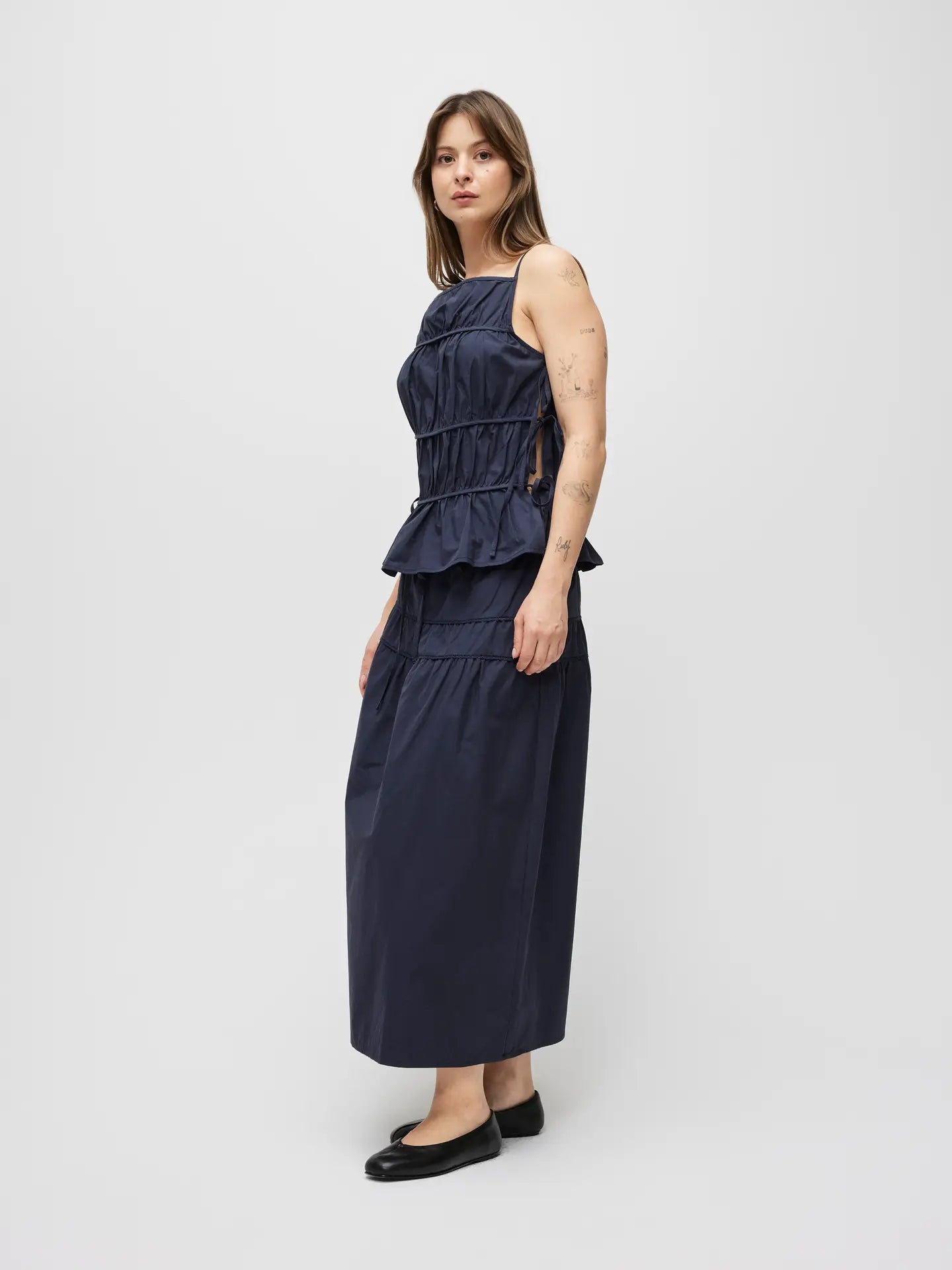 Vanessa Side Tie Poplin Tank- Navy