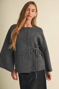 Kate Felted Knit Wide-Sleeve Wrap Blouse- Charcoal