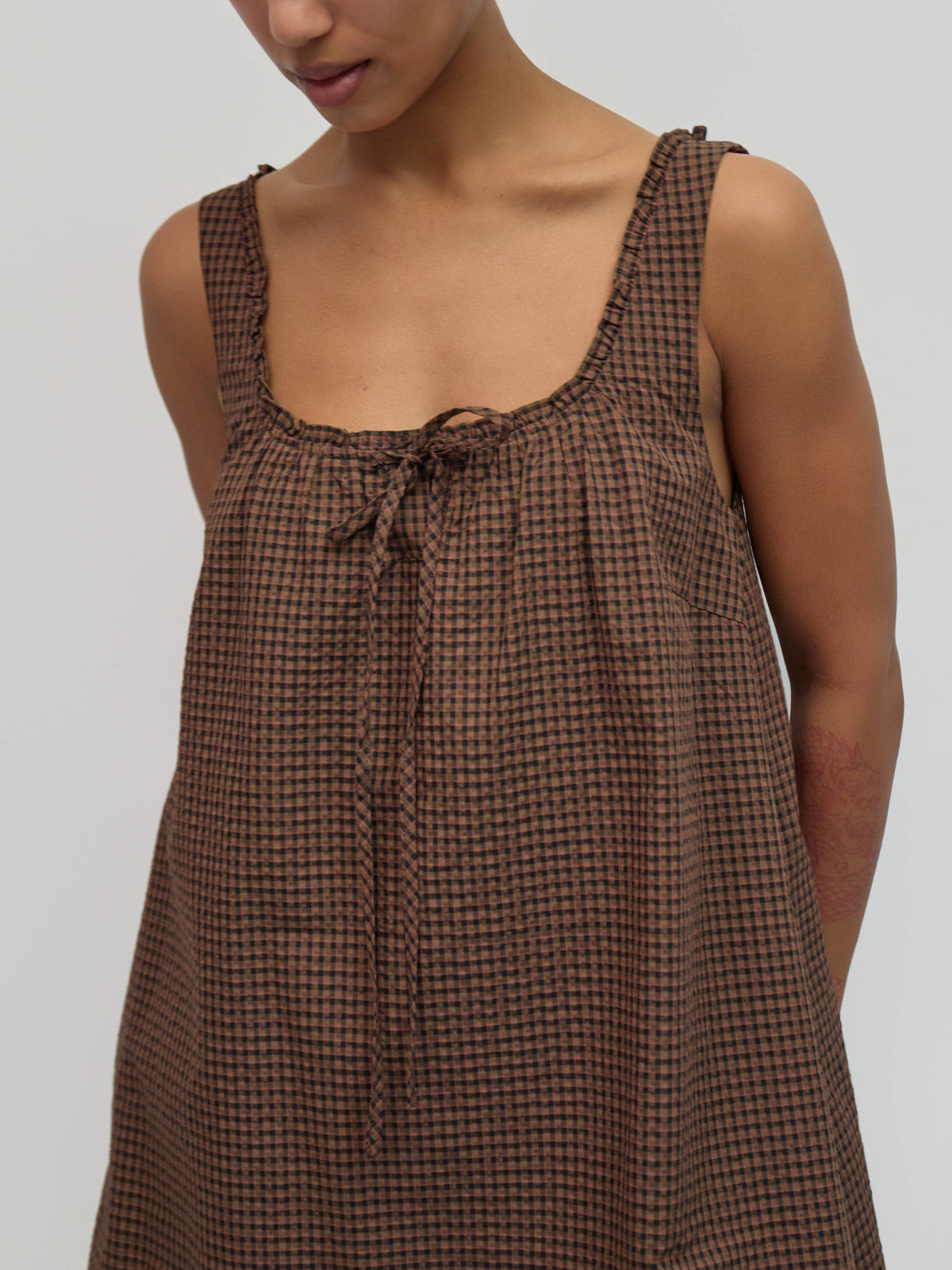 Gabby Plaid Babydoll Mini Dress- Brown/Navy/Red