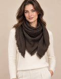 Square Wool Scarf with Paisley Pattern- Café