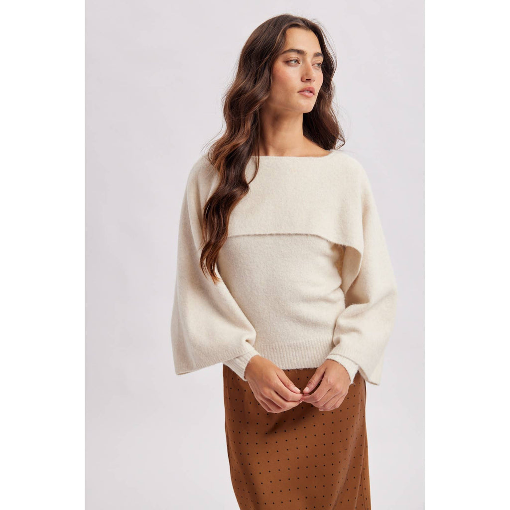 Maddie Layered Cape Sweater- Ivory