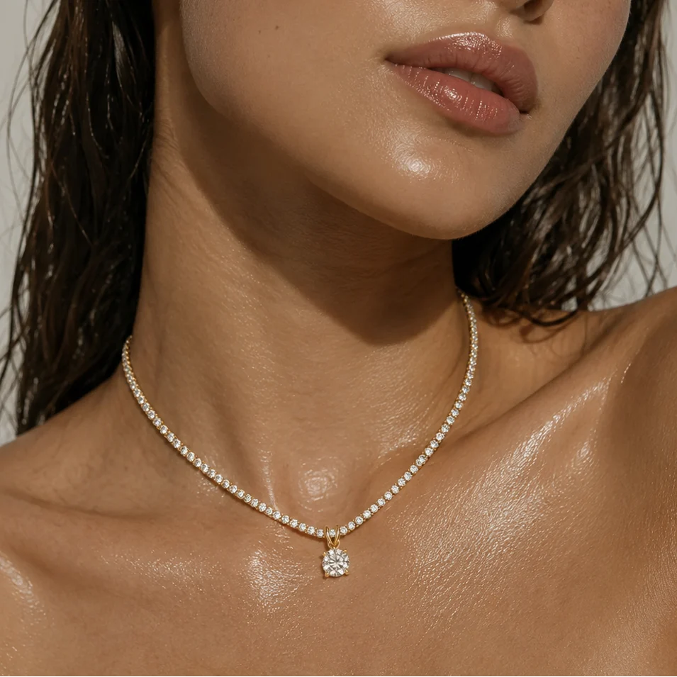 Phoebe Tennis Pendant Necklace- Gold