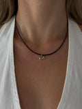 Gold Dipped Oval Bezel Cz Cord Pendant Necklace- Brown