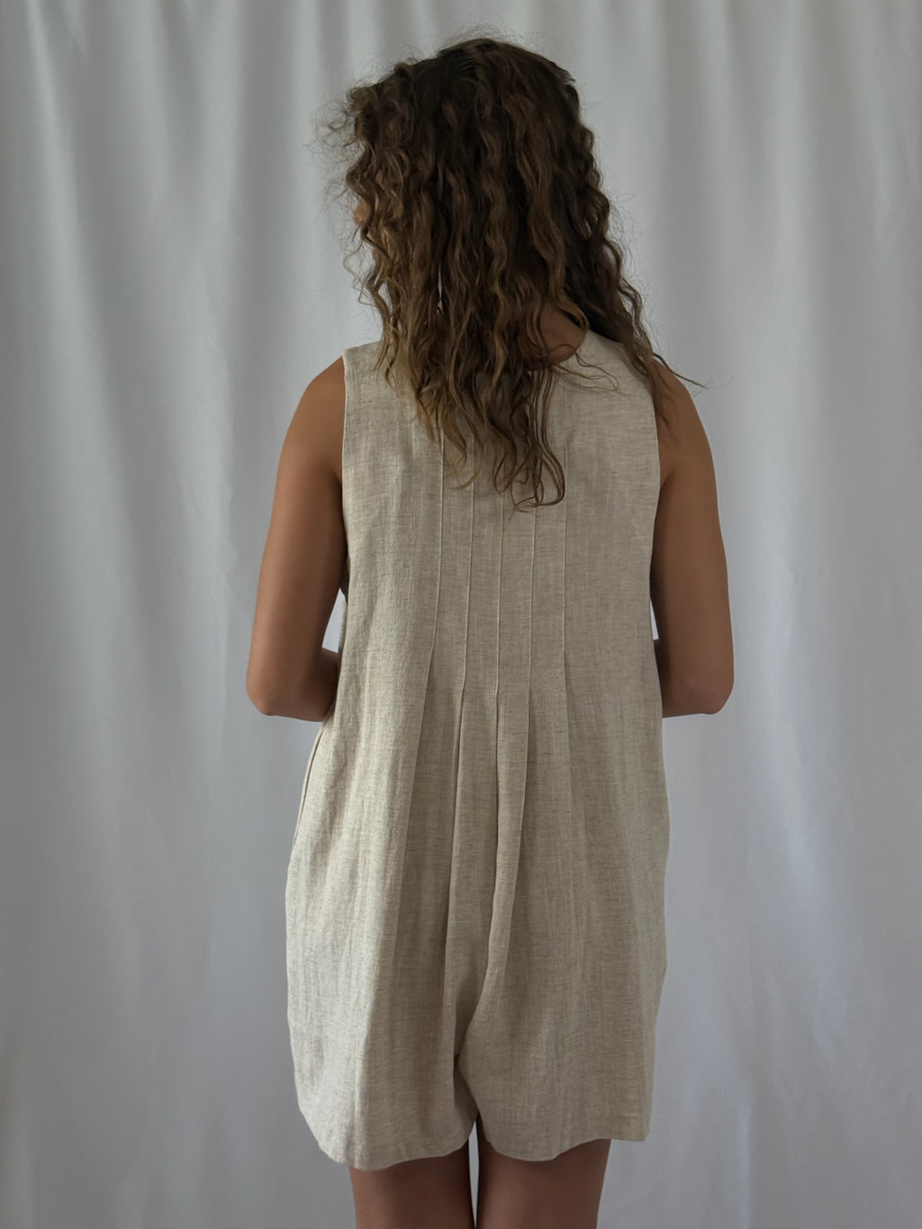 Giselle Pleated Front w/ Button Closure Romper- Oatmeal