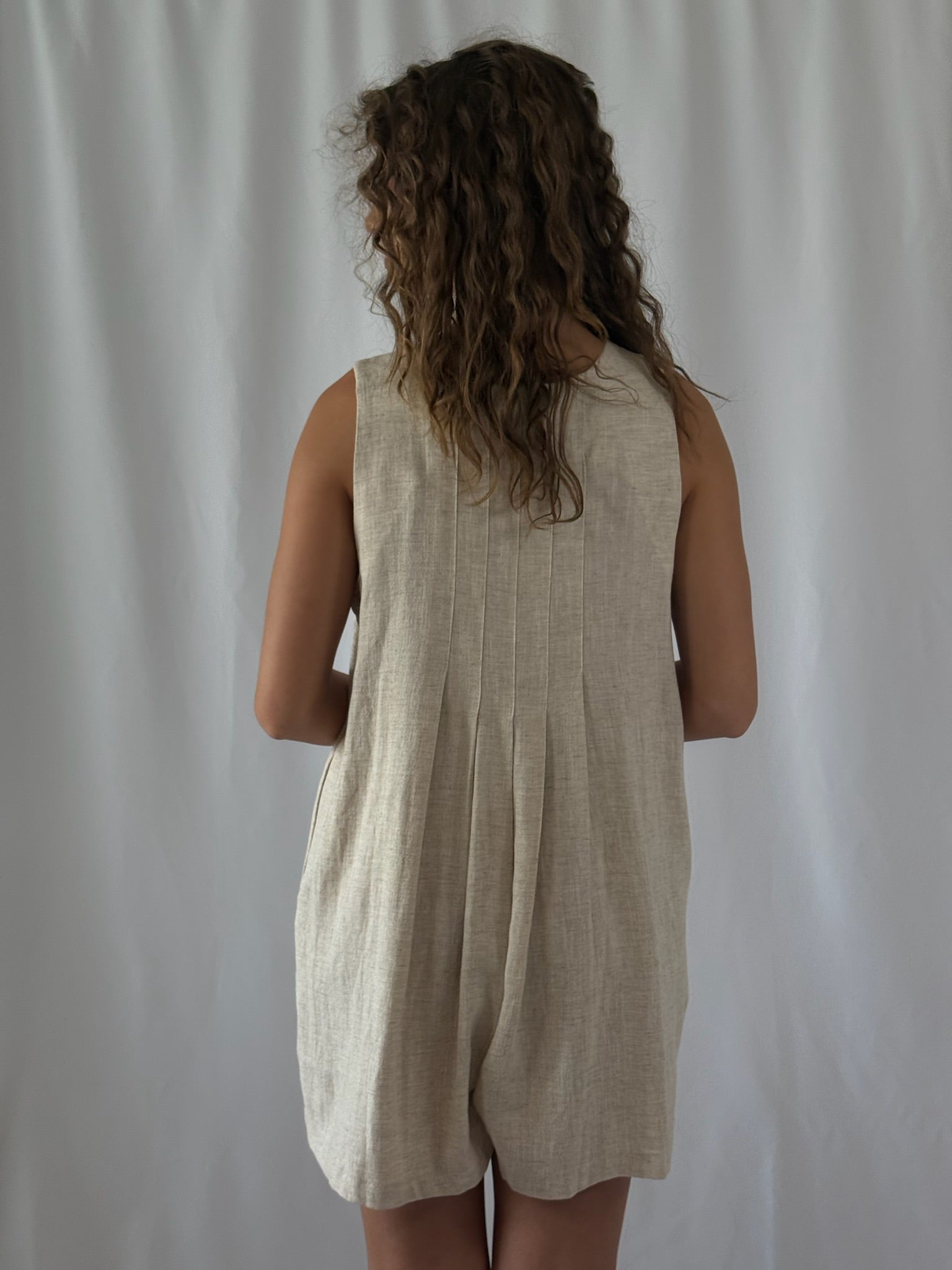 Giselle Pleated Front w/ Button Closure Romper- Oatmeal