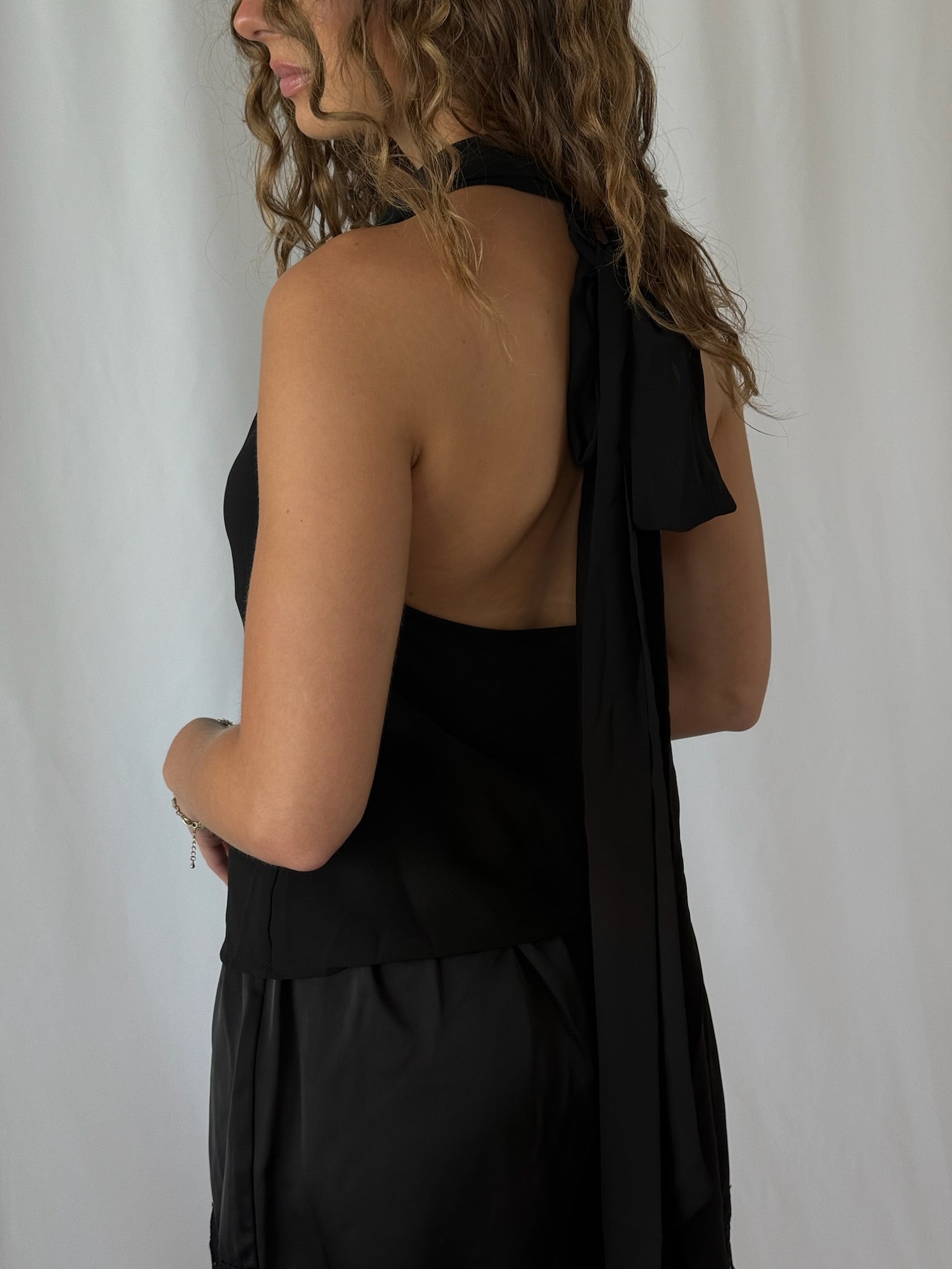 Julia Cowl Neck Top w/ Attached Scarf- Black