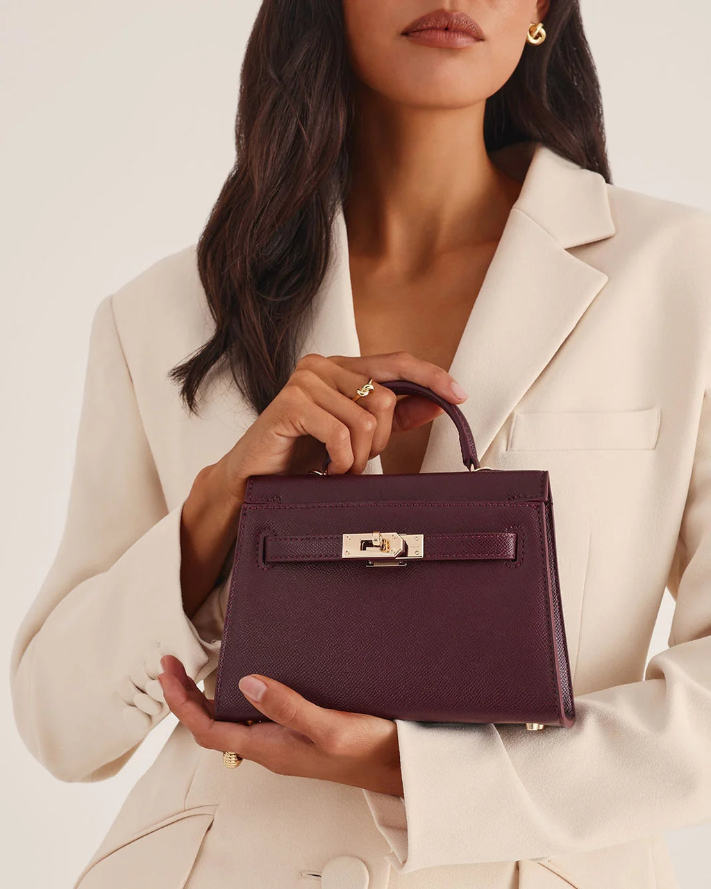 Hariette Handle Bag- Bordeaux Saffiano