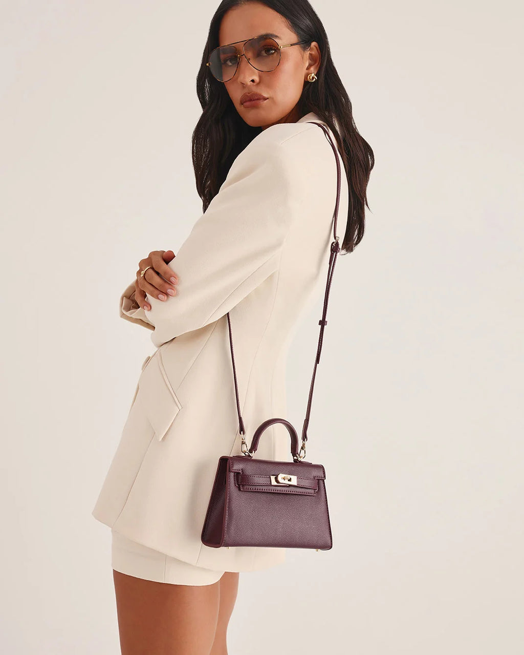 Hariette Handle Bag- Bordeaux Saffiano