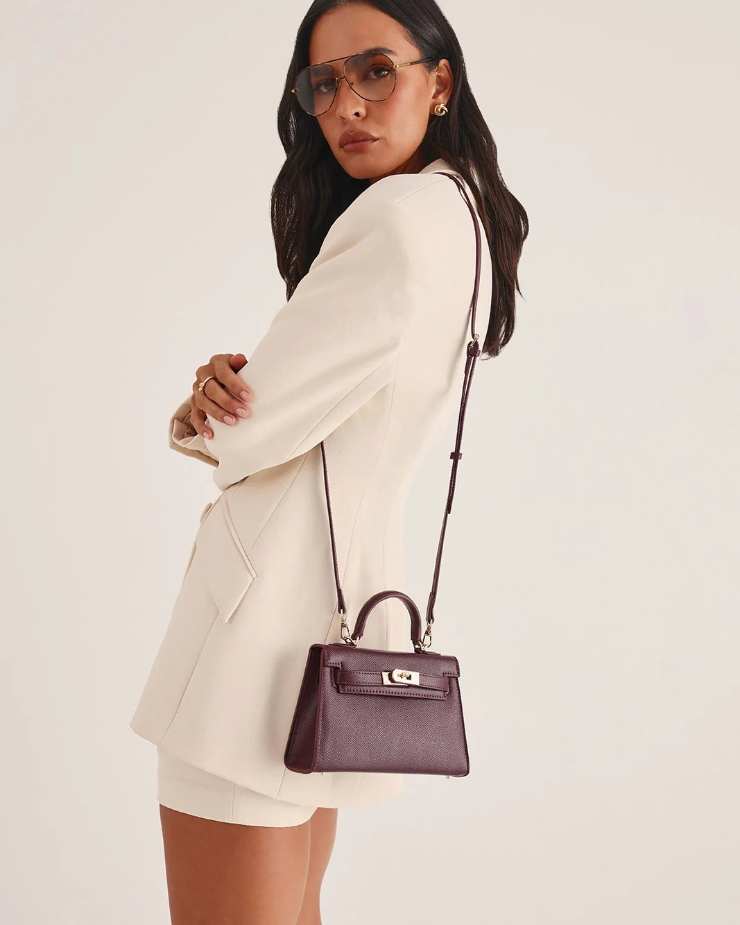 Hariette Handle Bag- Bordeaux Saffiano