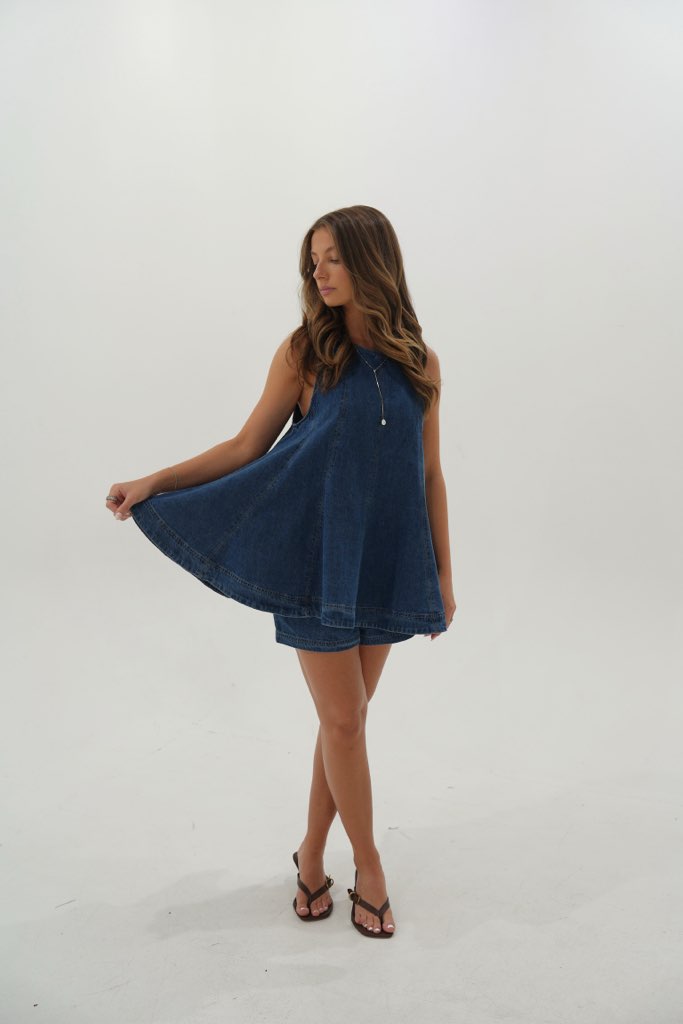 Macy Flared Short Set- Dark Denim