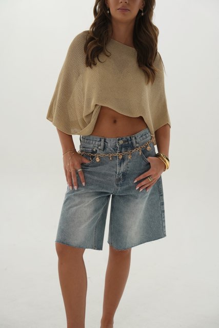 Jada Wide Leg Retro Bermuda Denim Shorts- Denim
