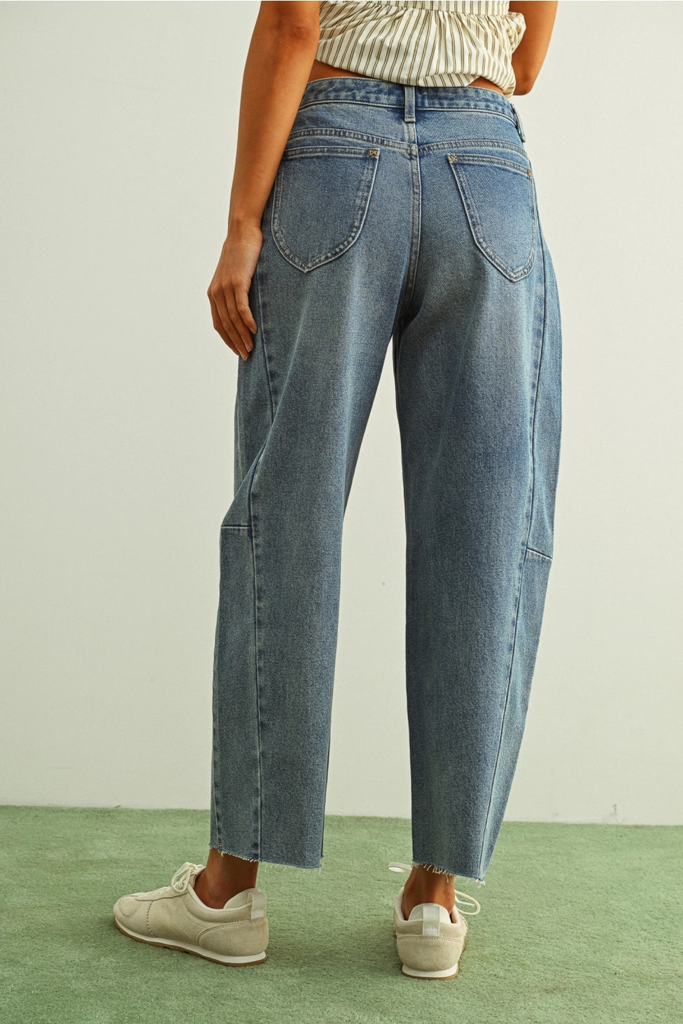 Ember Medium Wash Barrel Jeans- Denim