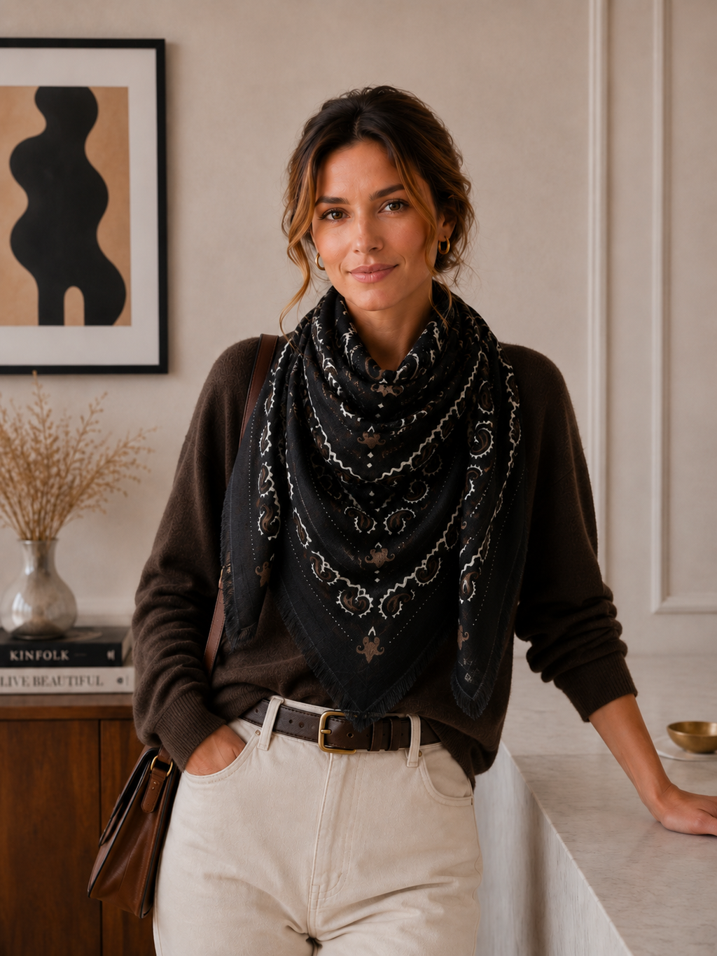 Large Woolen Square Bandana- Black