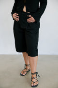 Ada Woven Bermuda Shorts w/ Pintuck Detail- Black