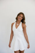Maren Halter Neck Denim Dress- White