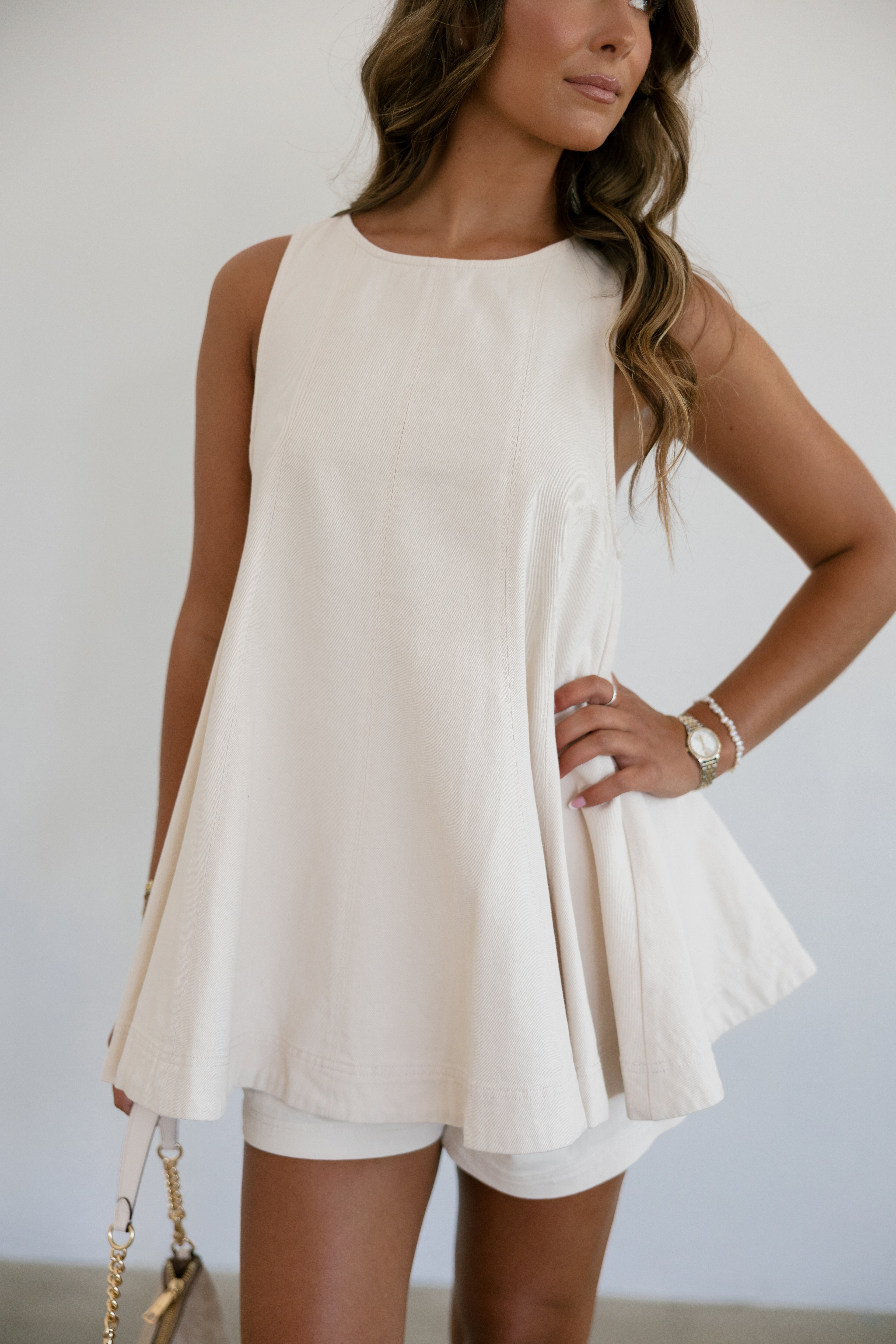 Zoe Flared A-Line Short Set- Bone