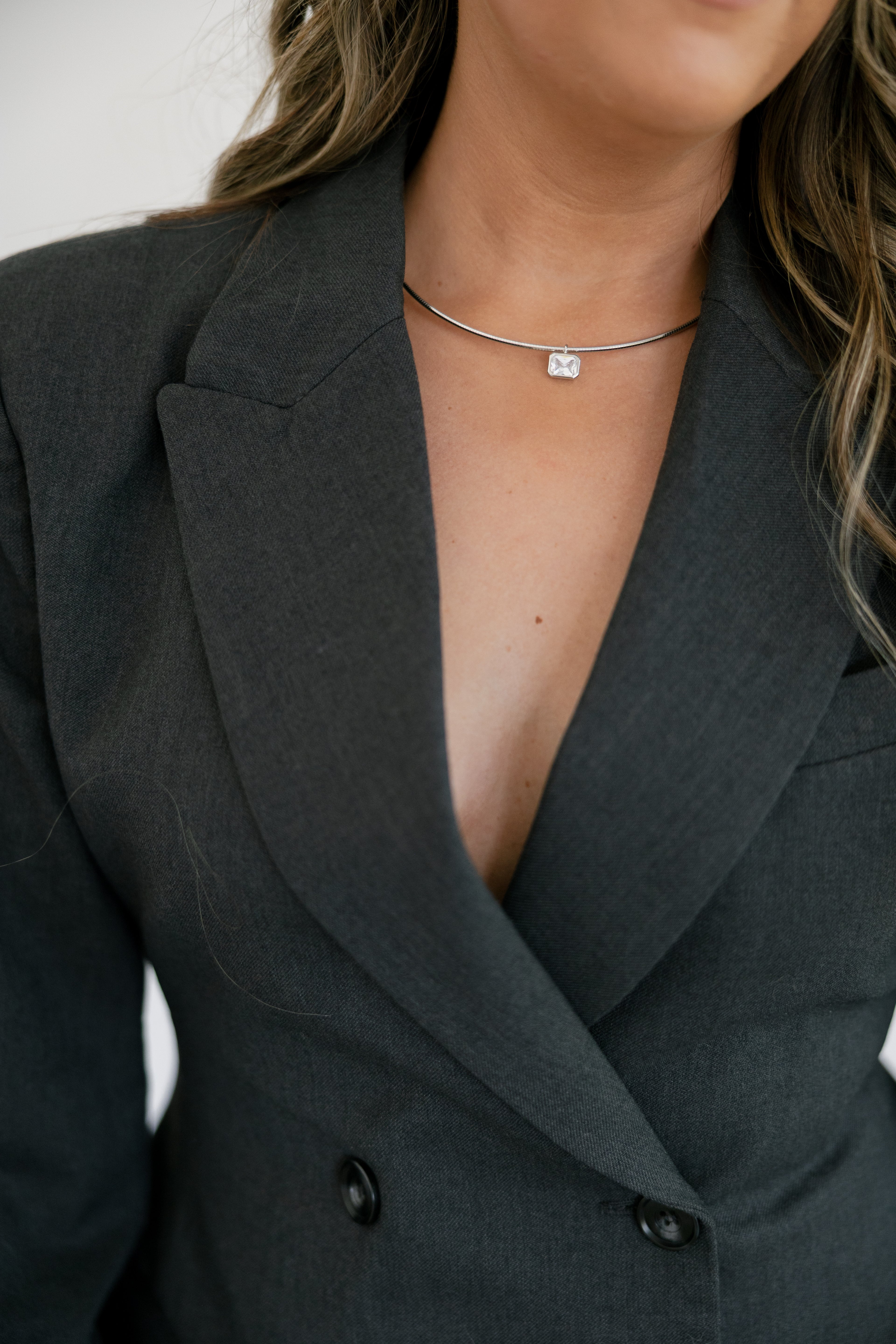 Herringbone Chain Baguette Cz Pendant Necklace