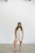 Giselle Pleated Front w/ Button Closure Romper- Oatmeal