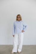 Addison Asymmetrical Long Sleeve Button Collared Shirt- Blue