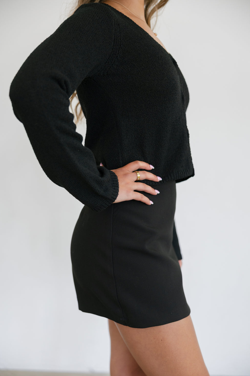 Kylie High Waist Mini Skort- Black